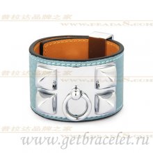 Hermes Collier de Chien Bracelet Blue With Silver